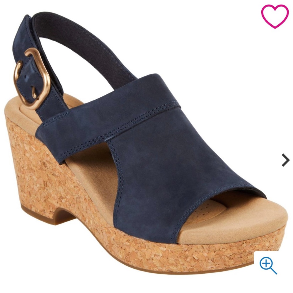 Clarks‎ Giselle Rose Nubuck Navy Wedge Sandals Size 11M